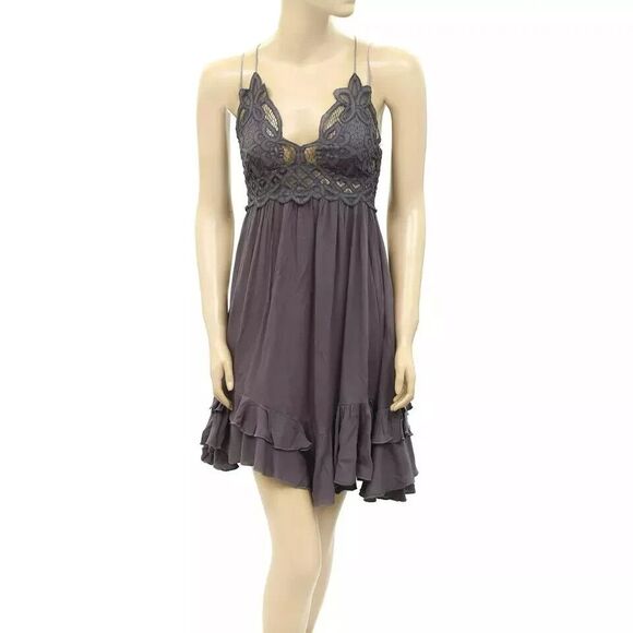 Free People FP One "Adella" Slip Crochet Lace Mini Dress Tiered Beach XS 272996 - Picture 4 of 9